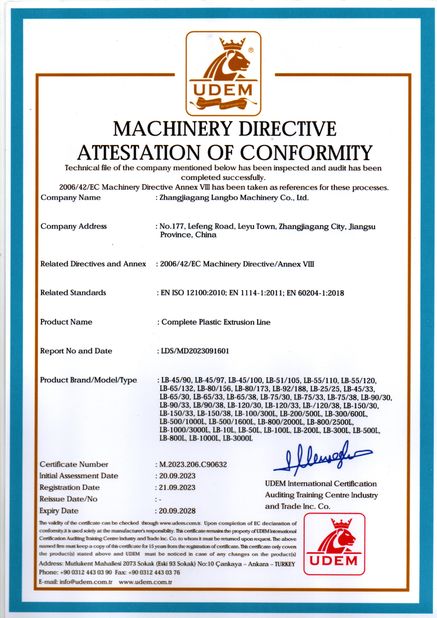 चीन Zhangjiagang Langbo Machinery Co. Ltd. प्रमाणपत्र