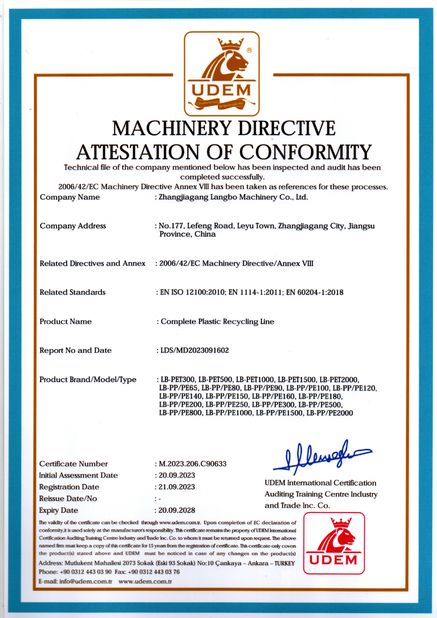 चीन Zhangjiagang Langbo Machinery Co. Ltd. प्रमाणपत्र